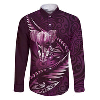 Personalised All Pink New Zealand Darts Family Matching Short Sleeve Bodycon Dress and Hawaiian Shirt Aoteroa Fern Maori Galaxy Style LT14 Dad's Shirt - Long Sleeve Pink - Polynesian Pride