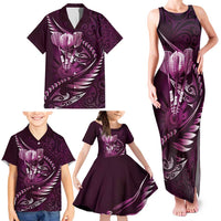 Personalised All Pink New Zealand Darts Family Matching Tank Maxi Dress and Hawaiian Shirt Aoteroa Fern Maori Galaxy Style LT14 - Polynesian Pride