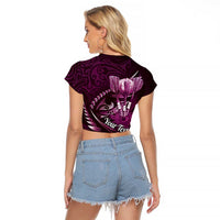 Personalised All Pink New Zealand Darts Raglan Cropped T Shirt Aoteroa Fern Maori Galaxy Style LT14 - Polynesian Pride