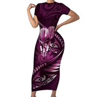 Personalised All Pink New Zealand Darts Short Sleeve Bodycon Dress Aoteroa Fern Maori Galaxy Style LT14 Long Dress Pink - Polynesian Pride