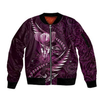 Personalised All Pink New Zealand Darts Sleeve Zip Bomber Jacket Aoteroa Fern Maori Galaxy Style LT14 Unisex Pink - Polynesian Pride