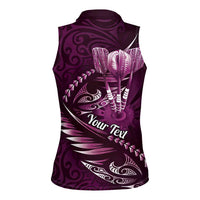 Personalised All Pink New Zealand Darts Women Sleeveless Polo Shirt Aoteroa Fern Maori Galaxy Style LT14 - Polynesian Pride
