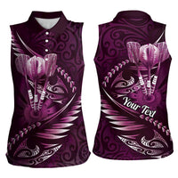 Personalised All Pink New Zealand Darts Women Sleeveless Polo Shirt Aoteroa Fern Maori Galaxy Style LT14 - Polynesian Pride