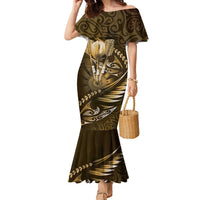 Personalised All Gold New Zealand Darts Family Matching Mermaid Dress and Hawaiian Shirt Aoteroa Fern Maori Galaxy Style LT14 Mom's Dress Gold - Polynesian Pride
