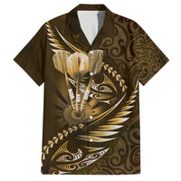Personalised All Gold New Zealand Darts Family Matching Off The Shoulder Long Sleeve Dress and Hawaiian Shirt Aoteroa Fern Maori Galaxy Style LT14 Dad's Shirt - Short Sleeve Gold - Polynesian Pride