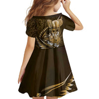 Personalised All Gold New Zealand Darts Family Matching Short Sleeve Bodycon Dress and Hawaiian Shirt Aoteroa Fern Maori Galaxy Style LT14 - Polynesian Pride