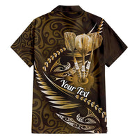 Personalised All Gold New Zealand Darts Family Matching Short Sleeve Bodycon Dress and Hawaiian Shirt Aoteroa Fern Maori Galaxy Style LT14 - Polynesian Pride