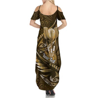 Personalised All Gold New Zealand Darts Family Matching Summer Maxi Dress and Hawaiian Shirt Aoteroa Fern Maori Galaxy Style LT14 - Polynesian Pride