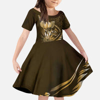 Personalised All Gold New Zealand Darts Kid Short Sleeve Dress Aoteroa Fern Maori Galaxy Style LT14 KID Gold - Polynesian Pride