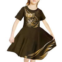 Personalised All Gold New Zealand Darts Kid Short Sleeve Dress Aoteroa Fern Maori Galaxy Style LT14 - Polynesian Pride