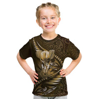 Personalised All Gold New Zealand Darts Kid T Shirt Aoteroa Fern Maori Galaxy Style LT14 Gold - Polynesian Pride