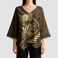Personalised All Gold New Zealand Darts Kimono Sleeve Blouse Aoteroa Fern Maori Galaxy Style - Polynesian Pride