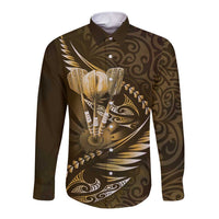 Personalised All Gold New Zealand Darts Long Sleeve Button Shirt Aoteroa Fern Maori Galaxy Style LT14 Unisex Gold - Polynesian Pride
