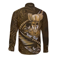 Personalised All Gold New Zealand Darts Long Sleeve Button Shirt Aoteroa Fern Maori Galaxy Style LT14 - Polynesian Pride