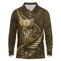 Personalised All Gold New Zealand Darts Long Sleeve Polo Shirt Aoteroa Fern Maori Galaxy Style LT14 Gold - Polynesian Pride