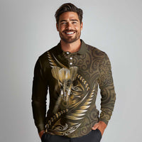 Personalised All Gold New Zealand Darts Long Sleeve Polo Shirt Aoteroa Fern Maori Galaxy Style LT14 - Polynesian Pride