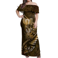 Personalised All Gold New Zealand Darts Off Shoulder Maxi Dress Aoteroa Fern Maori Galaxy Style LT14 Women Gold - Polynesian Pride