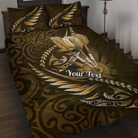 Personalised All Gold New Zealand Darts Quilt Bed Set Aoteroa Fern Maori Galaxy Style LT14 Gold - Polynesian Pride
