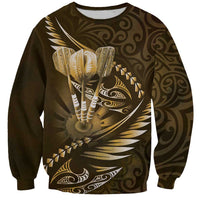 Personalised All Gold New Zealand Darts Sweatshirt Aoteroa Fern Maori Galaxy Style LT14 Unisex Gold - Polynesian Pride