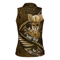 Personalised All Gold New Zealand Darts Women Sleeveless Polo Shirt Aoteroa Fern Maori Galaxy Style LT14 - Polynesian Pride