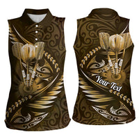 Personalised All Gold New Zealand Darts Women Sleeveless Polo Shirt Aoteroa Fern Maori Galaxy Style LT14 - Polynesian Pride