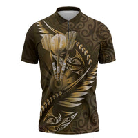 Personalised All Gold New Zealand Darts Zipper Polo Shirt Aoteroa Fern Maori Galaxy Style - Polynesian Pride