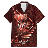 Personalised All Red New Zealand Darts Family Matching Mermaid Dress and Hawaiian Shirt Aoteroa Fern Maori Galaxy Style LT14 Dad's Shirt - Short Sleeve Red - Polynesian Pride
