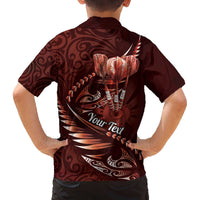 Personalised All Red New Zealand Darts Family Matching Off The Shoulder Long Sleeve Dress and Hawaiian Shirt Aoteroa Fern Maori Galaxy Style LT14 - Polynesian Pride