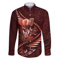 Personalised All Red New Zealand Darts Family Matching Off The Shoulder Long Sleeve Dress and Hawaiian Shirt Aoteroa Fern Maori Galaxy Style LT14 Dad's Shirt - Long Sleeve Red - Polynesian Pride