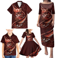 Personalised All Red New Zealand Darts Family Matching Puletasi and Hawaiian Shirt Aoteroa Fern Maori Galaxy Style LT14 - Polynesian Pride