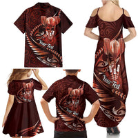 Personalised All Red New Zealand Darts Family Matching Summer Maxi Dress and Hawaiian Shirt Aoteroa Fern Maori Galaxy Style LT14 - Polynesian Pride