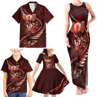 Personalised All Red New Zealand Darts Family Matching Tank Maxi Dress and Hawaiian Shirt Aoteroa Fern Maori Galaxy Style LT14 - Polynesian Pride