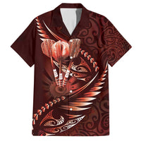Personalised All Red New Zealand Darts Family Matching Tank Maxi Dress and Hawaiian Shirt Aoteroa Fern Maori Galaxy Style LT14 Dad's Shirt - Short Sleeve Red - Polynesian Pride