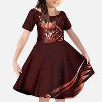 Personalised All Red New Zealand Darts Kid Short Sleeve Dress Aoteroa Fern Maori Galaxy Style LT14 KID Red - Polynesian Pride