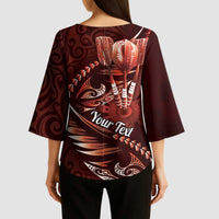 Personalised All Red New Zealand Darts Kimono Sleeve Blouse Aoteroa Fern Maori Galaxy Style - Polynesian Pride