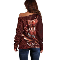 Personalised All Red New Zealand Darts Off Shoulder Sweater Aoteroa Fern Maori Galaxy Style LT14 - Polynesian Pride