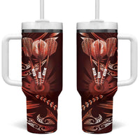 All Red New Zealand Darts Tumbler With Handle Aoteroa Fern Maori Galaxy Style LT14 One Size: 40 oz Red - Polynesian Pride