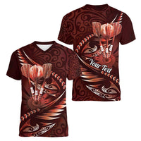 Personalised All Red New Zealand Darts Women V-Neck T-Shirt Aoteroa Fern Maori Galaxy Style LT14 - Polynesian Pride