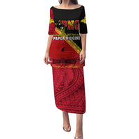 Papua New Guinea Puletasi Independen Stet bilong Papua Niugini Unique Version LT14 Long Dress Red - Polynesian Pride