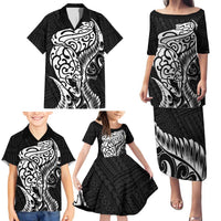 New Zealand Eel Family Matching Puletasi and Hawaiian Shirt Tuna Aotearoa Maori Patten - Black LT14 - Polynesian Pride