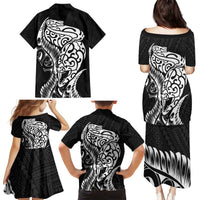 New Zealand Eel Family Matching Puletasi and Hawaiian Shirt Tuna Aotearoa Maori Patten - Black LT14 - Polynesian Pride