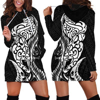 New Zealand Eel Hoodie Dress Tuna Aotearoa Maori Patten - Black LT14 - Polynesian Pride