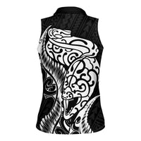 New Zealand Eel Women Sleeveless Polo Shirt Tuna Aotearoa Maori Patten - Black LT14 - Polynesian Pride