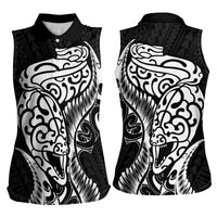 New Zealand Eel Women Sleeveless Polo Shirt Tuna Aotearoa Maori Patten - Black LT14 - Polynesian Pride