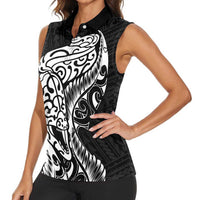 New Zealand Eel Women Sleeveless Polo Shirt Tuna Aotearoa Maori Patten - Black LT14 - Polynesian Pride