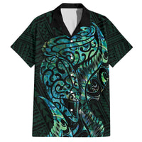 New Zealand Eel Family Matching Off The Shoulder Long Sleeve Dress and Hawaiian Shirt Tuna Aotearoa Maori With Paua Shell - Turquoise LT14 Dad's Shirt - Short Sleeve Turquoise - Polynesian Pride