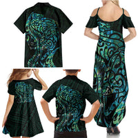 New Zealand Eel Family Matching Summer Maxi Dress and Hawaiian Shirt Tuna Aotearoa Maori With Paua Shell - Turquoise LT14 - Polynesian Pride