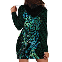 New Zealand Eel Hoodie Dress Tuna Aotearoa Maori With Paua Shell - Turquoise LT14 - Polynesian Pride