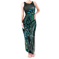 New Zealand Eel Tank Maxi Dress Tuna Aotearoa Maori With Paua Shell - Turquoise
