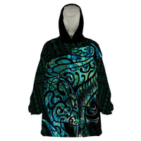 New Zealand Eel Wearable Blanket Hoodie Tuna Aotearoa Maori With Paua Shell - Turquoise LT14 One Size Turquoise - Polynesian Pride